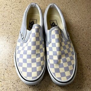 Women’s vans 7.5 slip ons white / sliver checkerboard